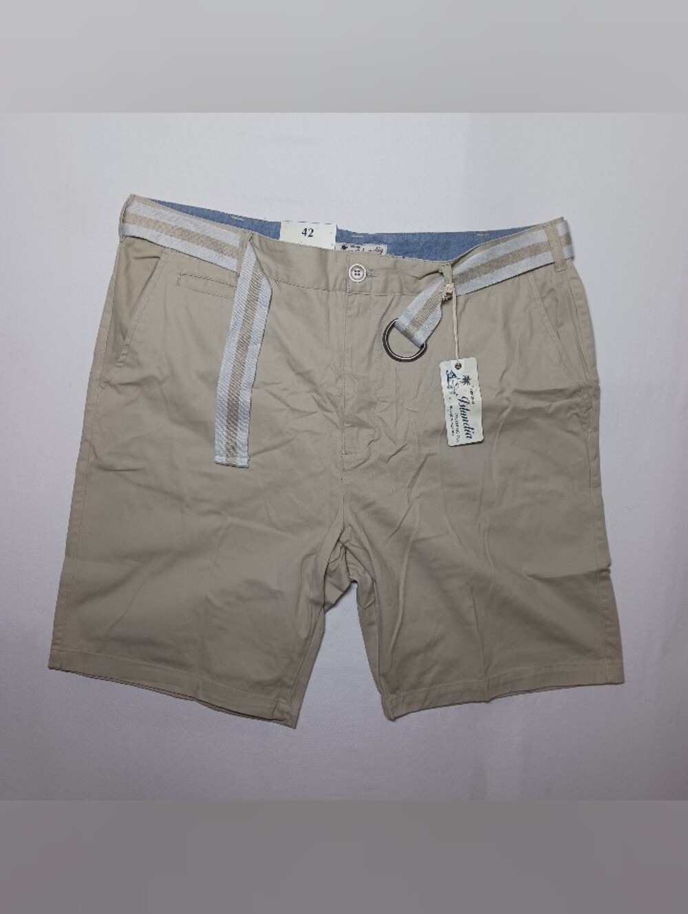 Islandia Clothing Co Mens Belted Twill Chino Shorts Size 42 Beige NWT